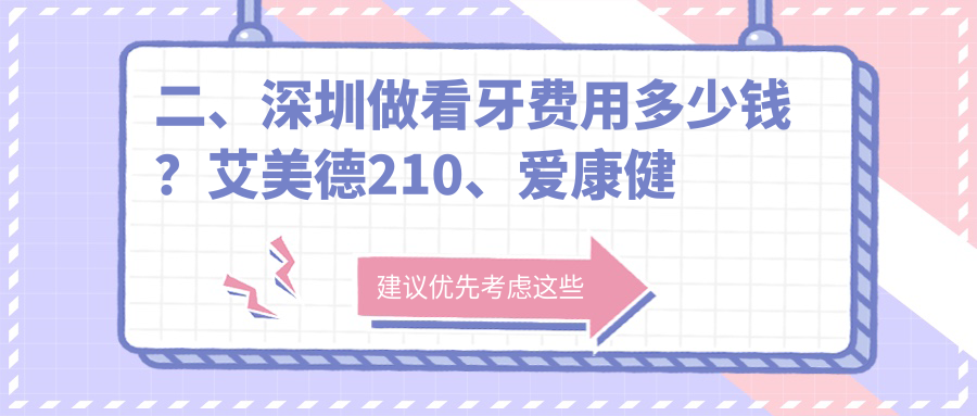 二、深圳做看牙費用多少錢？艾美德210、愛康健火車站210、云庭耀光200